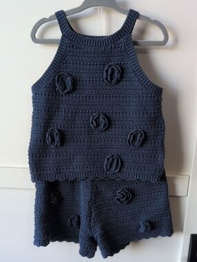 Art class USA Navy Blue Knit Flower Tank & Shorts Set -Size 7/8